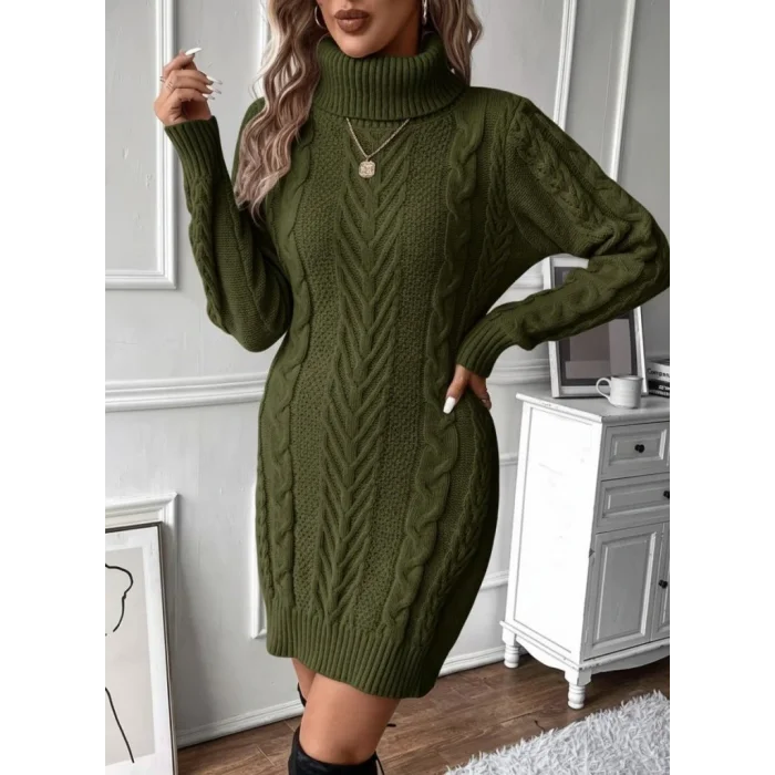 Kadın Balıkçı Yaka Mini Triko Elbise