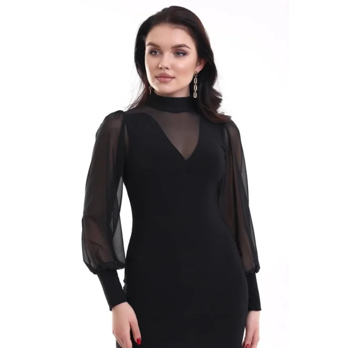 Kadın Balıkçı Yaka Transparan Detay Fırsat ürün Sandy Kumaş Mini Elbise