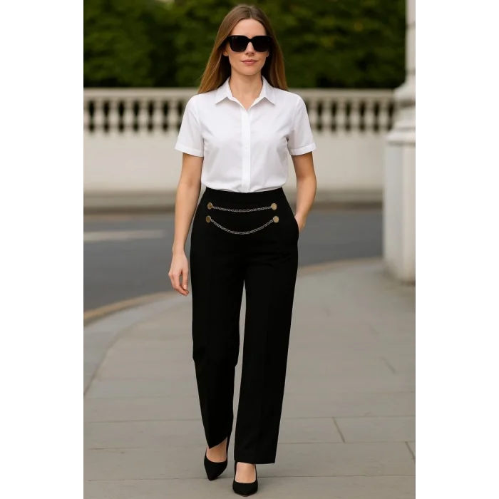 Kadın Beli Zincir Detay Ithal Krep Pantolon
