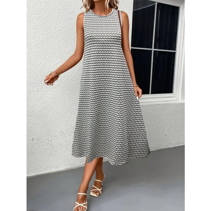 Kadın Bisiklet Yaka Desenli Sandy Midi Elbise