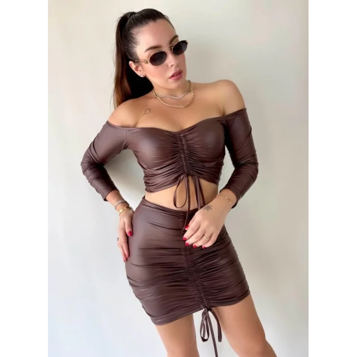 Kadın Büzgülü Deri Etek Takım Fırsat Ürün