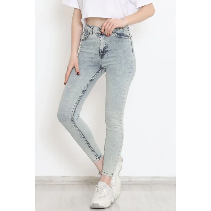 Kadın Cep Detay Kar Yıkamalı Kot Pantolon