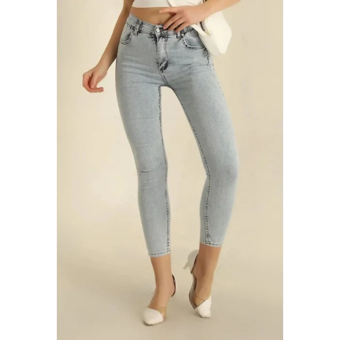 Kadın Cep Detay Kar Yıkamalı Kot Pantolon