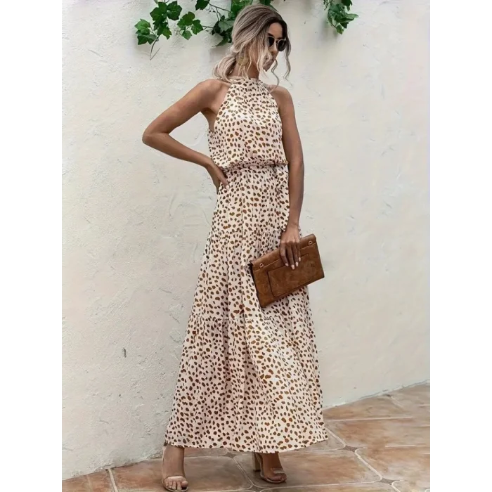 Kadın Daire Yakalı Beli Lastikli Desenli Süprem Elbise