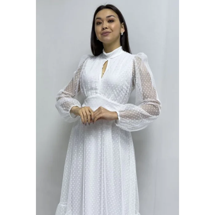 Kadın Damla Yaka Sırt Dekolteli Astarlı Tül Elbise