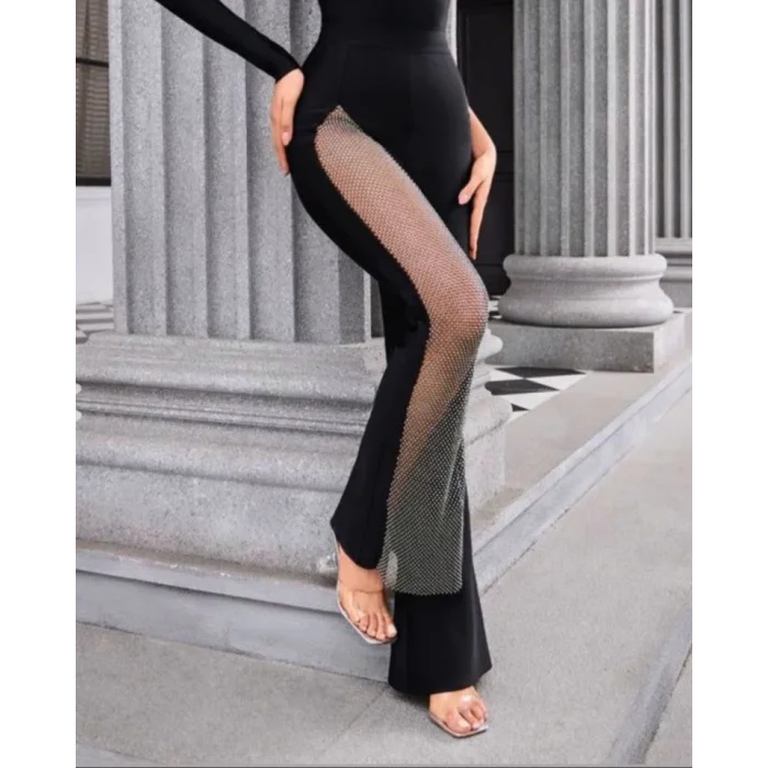 Kadın Derin Simli Tül Detay Ispanyol Paça Dalgıç Pantolon