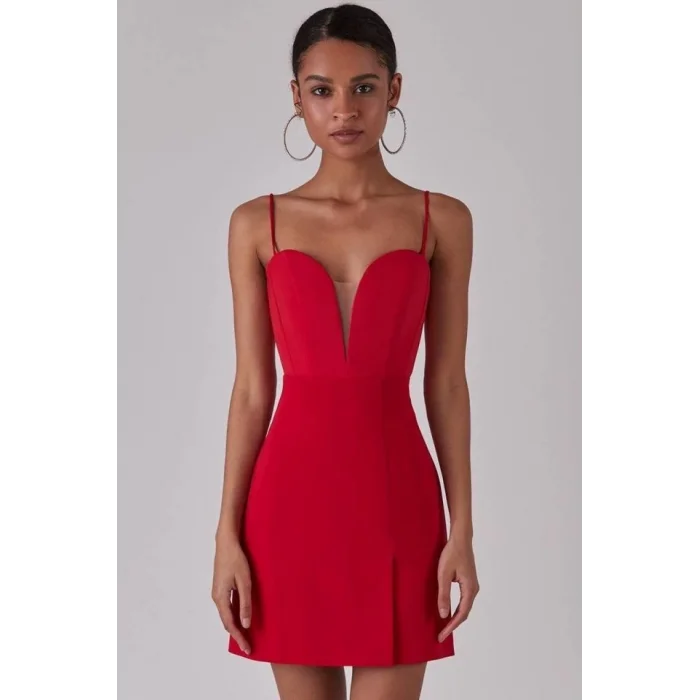 Kadın Derin V Yaka Sırt Dekolteli Fırsat Ürün Mini Elbise