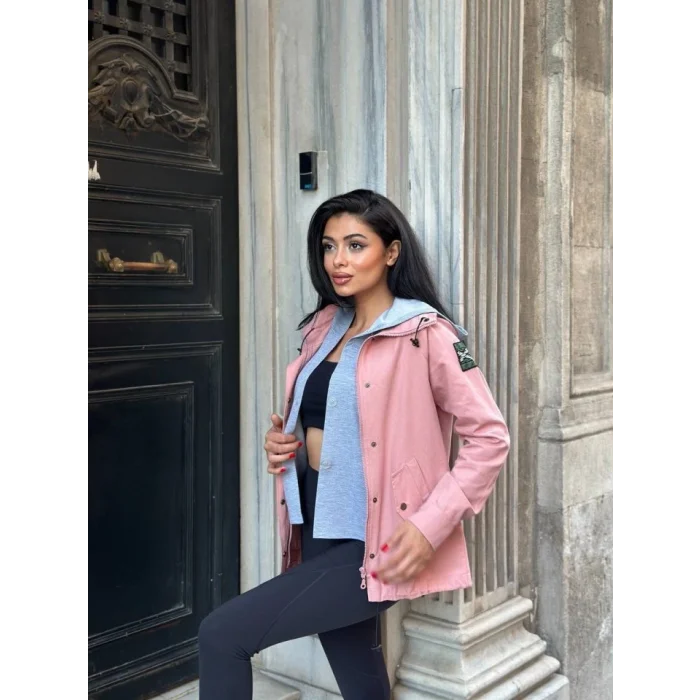 Kadın Ek Parça Kapüşon Kol Arma Detay Gabardin Ceket