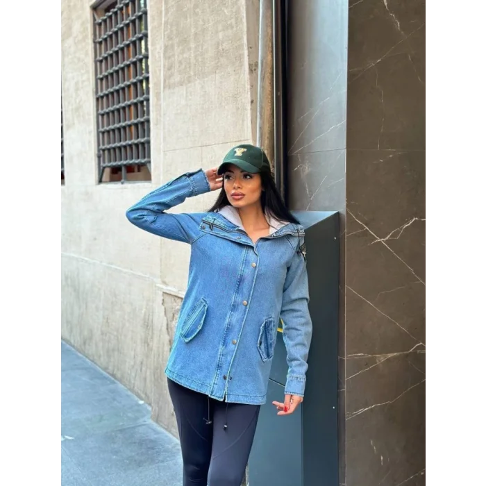 Kadın Ek Parça Kapüşon Kol Arma Detay Gabardin Ceket