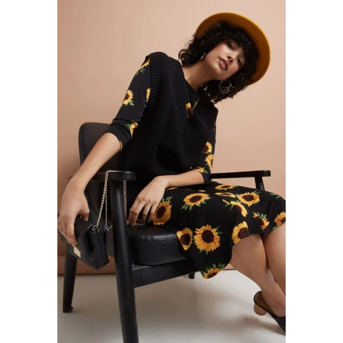 Kadın Truvakarkol Bisiklet Yaka Midi Mikro Elbise