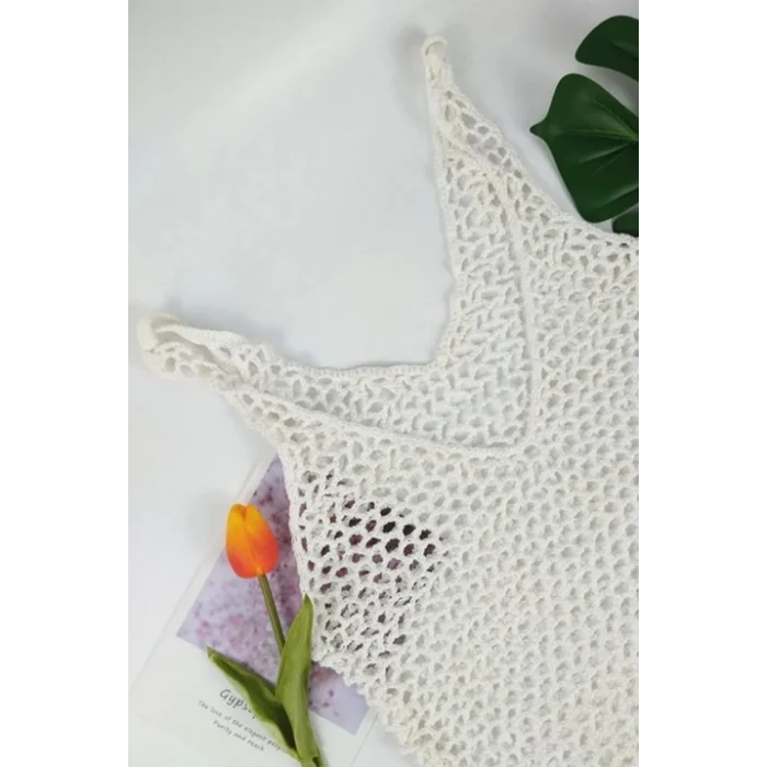 Kadın File Desen Tam Boy Askılı Triko Pareo