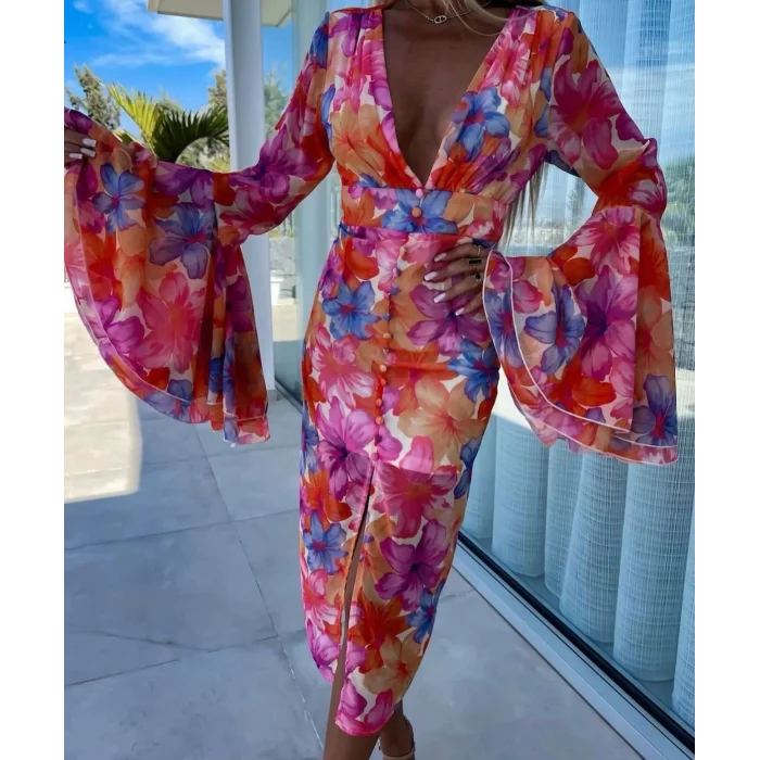 Kadın Göğüs Dekolteli Kolları Volan Detay Astarlı Tül Elbise