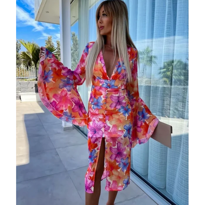 Kadın Göğüs Dekolteli Kolları Volan Detay Astarlı Tül Elbise