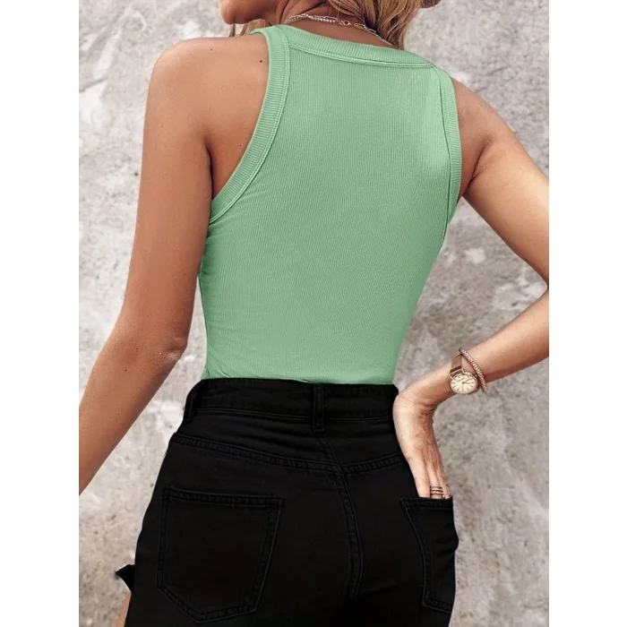 Kadın Halter Kollu Yuvarlak Taşlı Yaka Damla Detaylı Kaşkorse Bluz