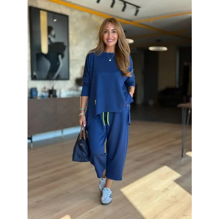 Kadın Iki Iplik Viskon Pamuk Kumaş Arma Detaylı Ikili Takım