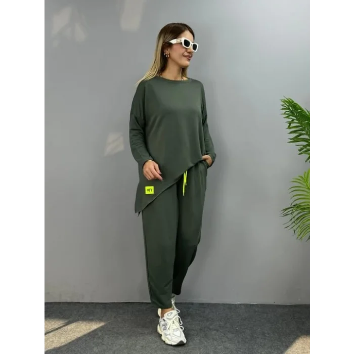 Kadın Iki Iplik Viskon Pamuk Kumaş Arma Detaylı Ikili Takım