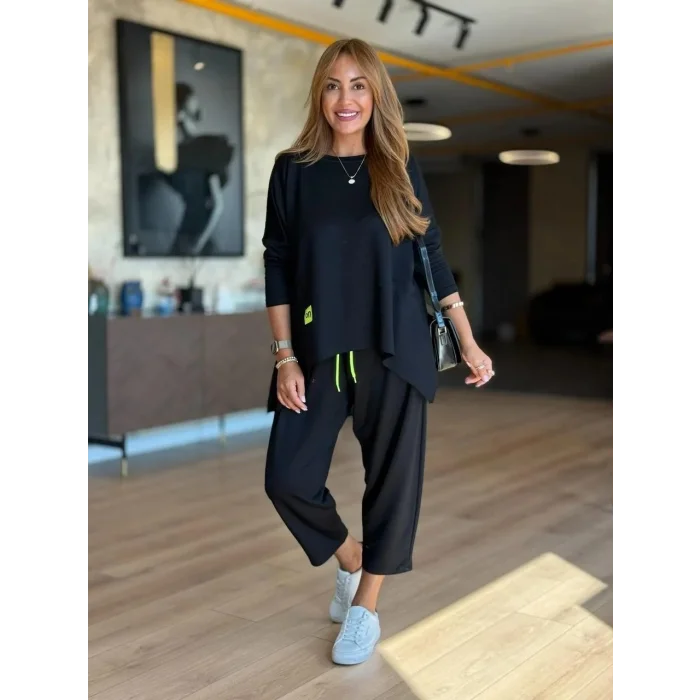 Kadın Iki Iplik Viskon Pamuk Kumaş Arma Detaylı Ikili Takım