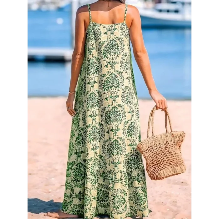 Kadın Ip Askılı Desenli Fırfırlı Süprem Elbise