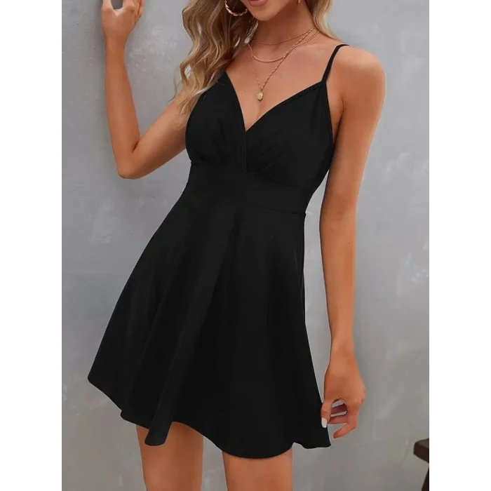 Kadın Ip Askılı Kruvaze Yakalı Kiloş Ithal Krep Elbise