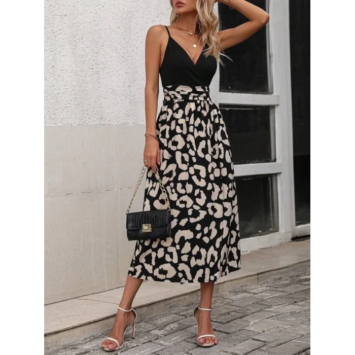 Kadın Ip Askılı Kruvaze Yakalı üst Janjan Alt Süprem Elbise