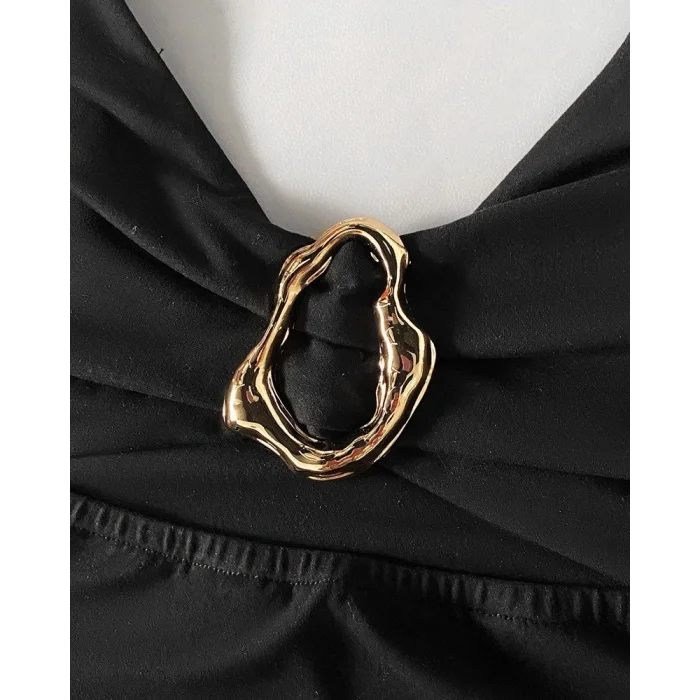 Kadın Ip Askılı Toka Detaylı Yırtmaçlı Janjan Krep Elbise