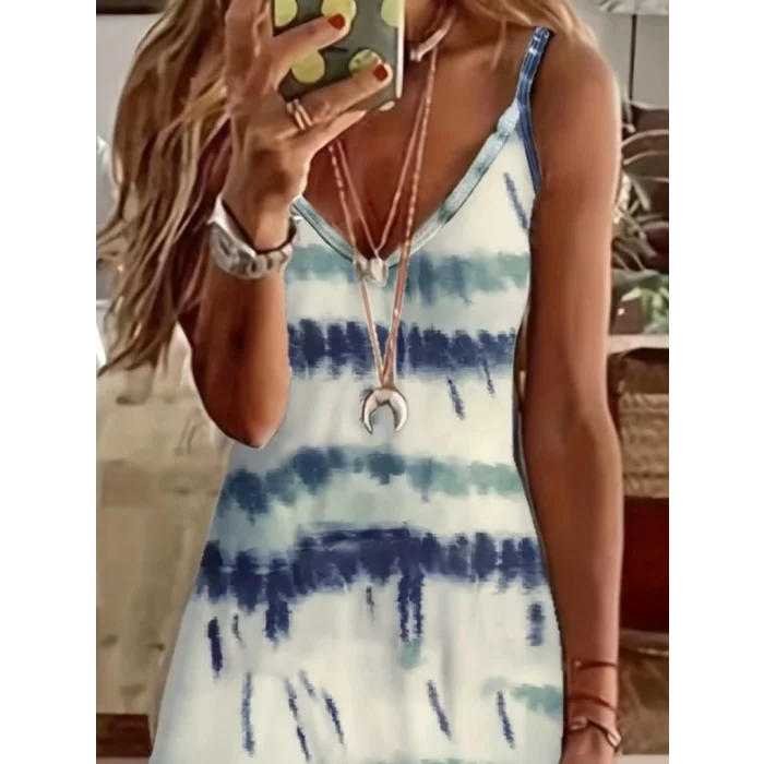 Kadın Ip Askılı V Yakalı Karışık Renkli Süprem Elbise