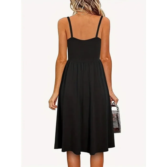 Kadın Ip Askılı V Yakalı Kısa Viskon Elbise