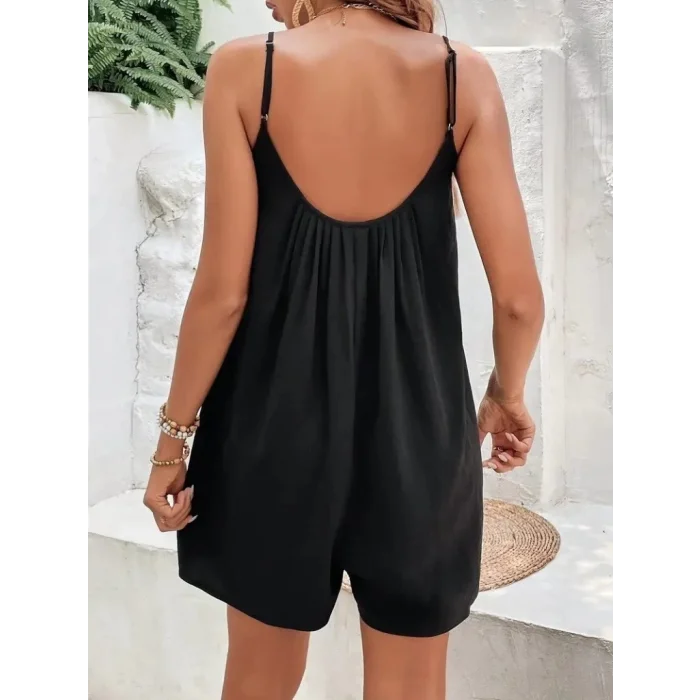 Kadın Ip Askılı Yuvarlak Yakalı Pileli Viskon Tulum