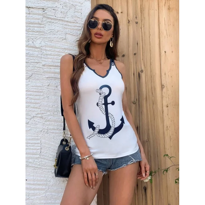 Kadın Kalp Yaka çıpa Baskılı Süprem Bluz