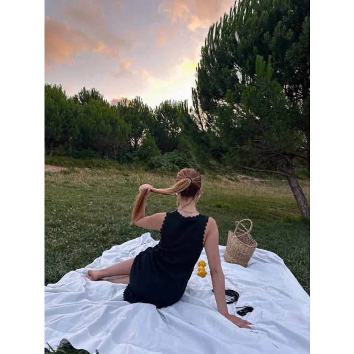 Kadın Keten Kumaş Kolsuz Mini Boy Elbise