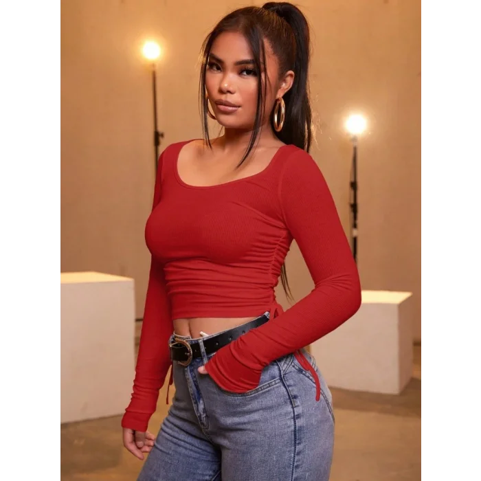 Kadın Kırmızı Kaşkorse Kumaş Bluz