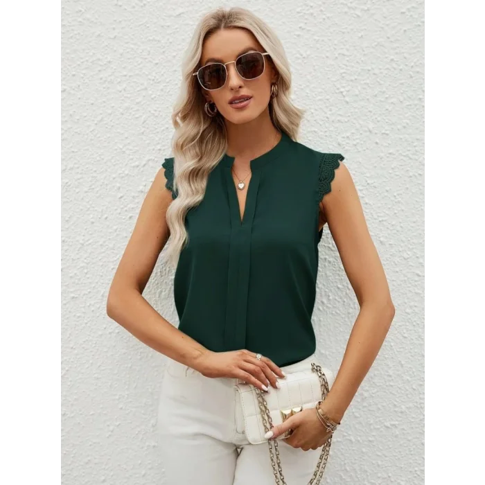 Kadın Kısa Dantel Kollu Hakim Yaka Ithal Krep Bluz