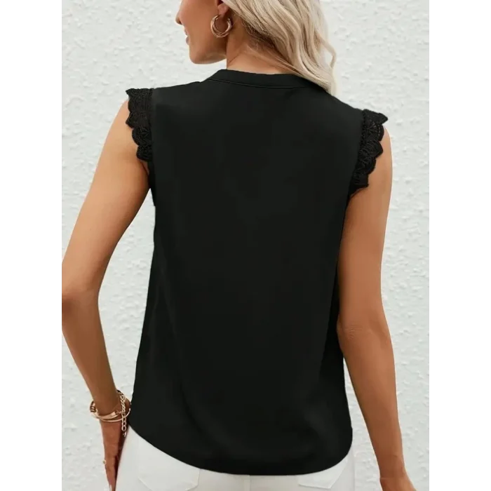 Kadın Kısa Dantel Kollu Hakim Yaka Ithal Krep Bluz