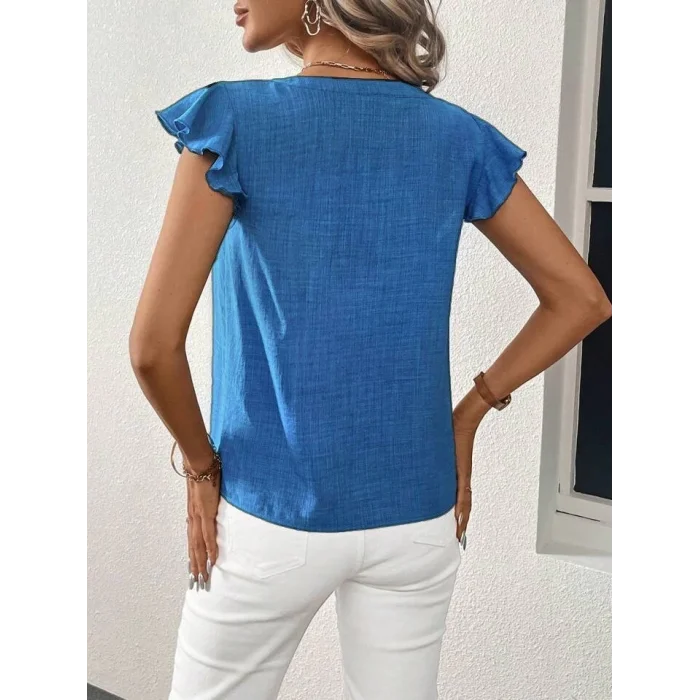 Kadın Kısa Kelebek Kollu V Yakalı Bluz