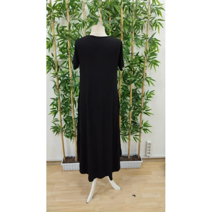 Kadın Kısa Kollu Bisiklet Yaka Cepli Salaş Viskon Elbise