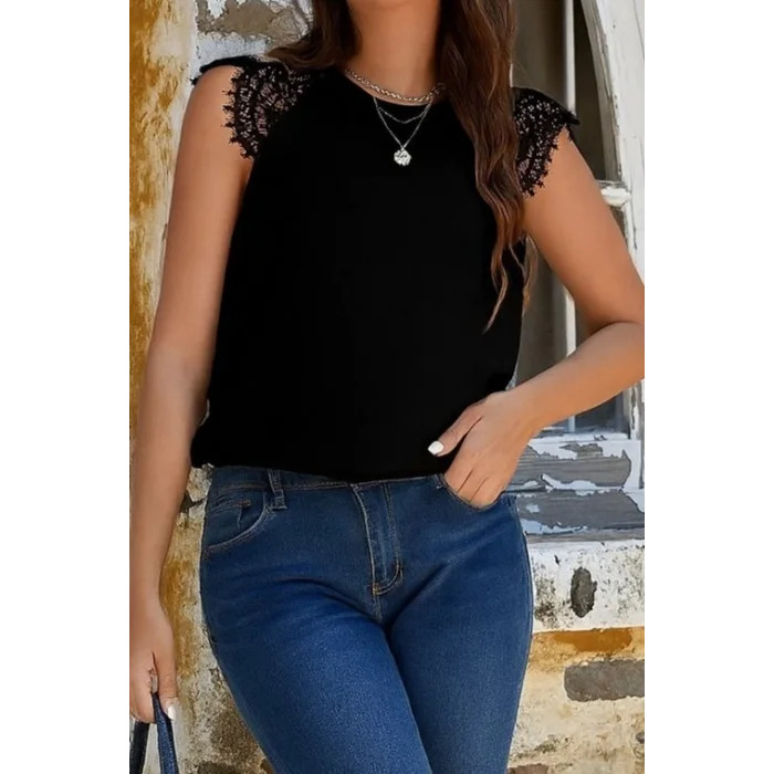 Kadın Kısa Kollu Bisiklet Yaka Ithal Krep Bluz