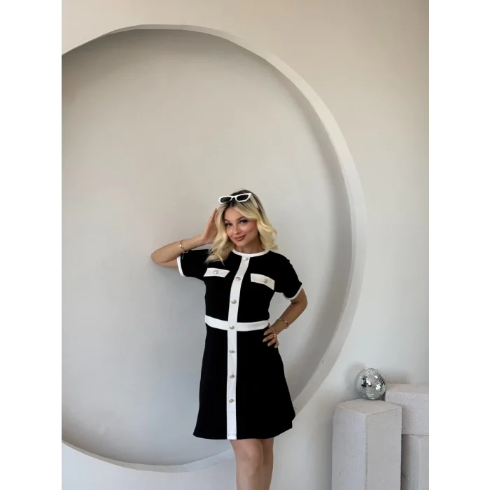 Kadın Kısa Kollu Bisiklet Yaka önden Düğmeli Modal Elbise