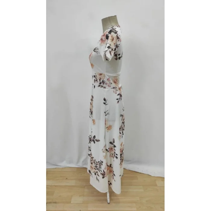 Kadın Kısa Kollu Bisiklet Yaka Puantiyeli Maksi örme Krep Elbise