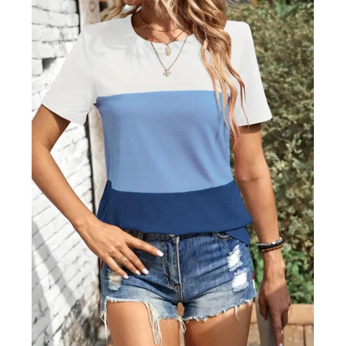 Kadın Kısa Kollu Bisiklet Yaka Salaş Viskon Bluz