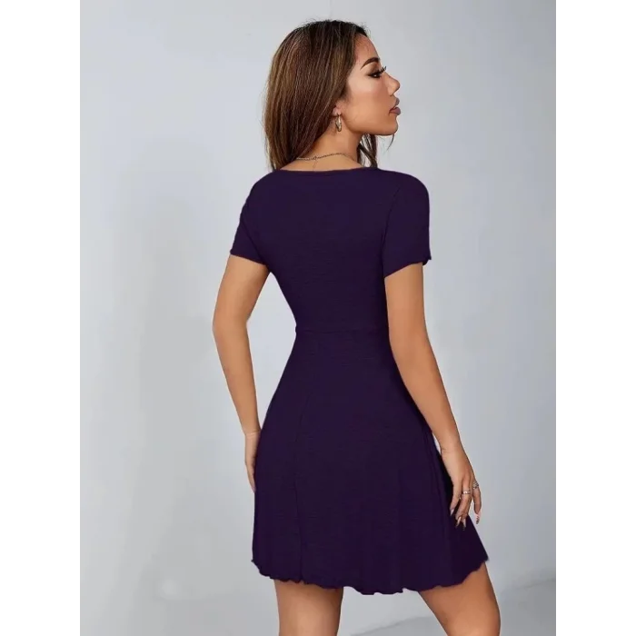 Kadın Kısa Kollu Derin Büzgülü V Yakalı Viskon Elbise
