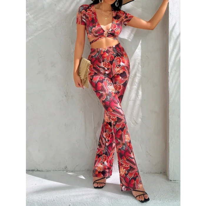 Kadın Kısa Kollu Desenli Takım