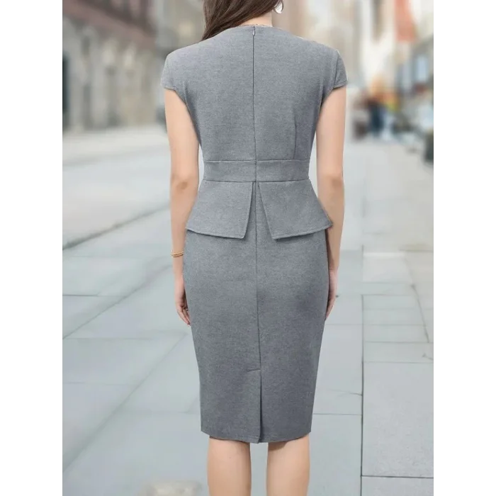 Kadın Kısa Kollu Kare Yakalı Ithal Krep Elbise