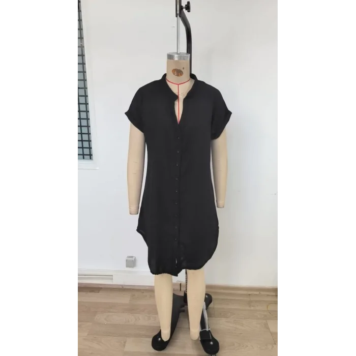 Kadın Kısa Kollu önden Düğmeli Ithal Keten Elbise