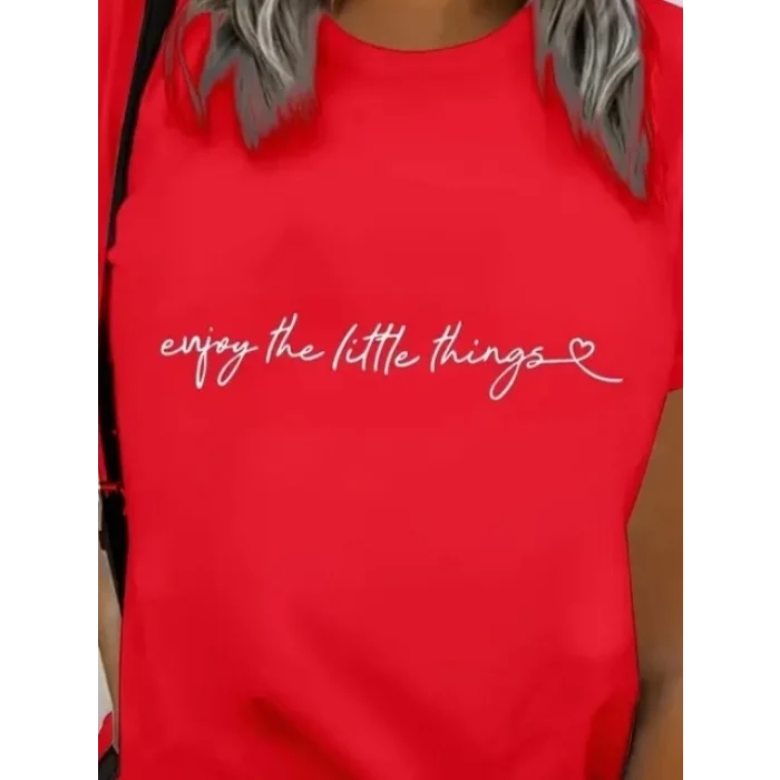 Kadın Kısa Kollu önü Yazı Baskılı Basic Süprem Bluz