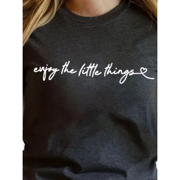 Kadın Kısa Kollu önü Yazı Baskılı Basic Süprem Bluz