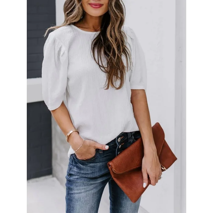 Kadın Kısa Kollu Pileli Balın Kol Bürümcük Bluz