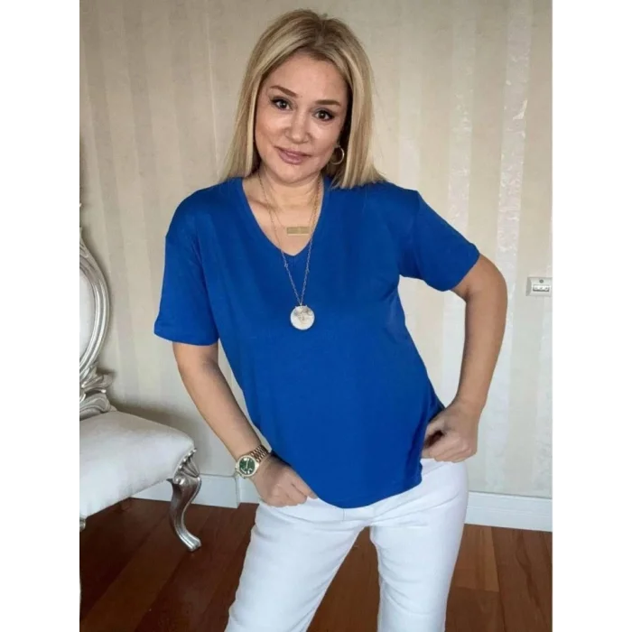 Kadın Kısa Kollu V Yaka Bluz