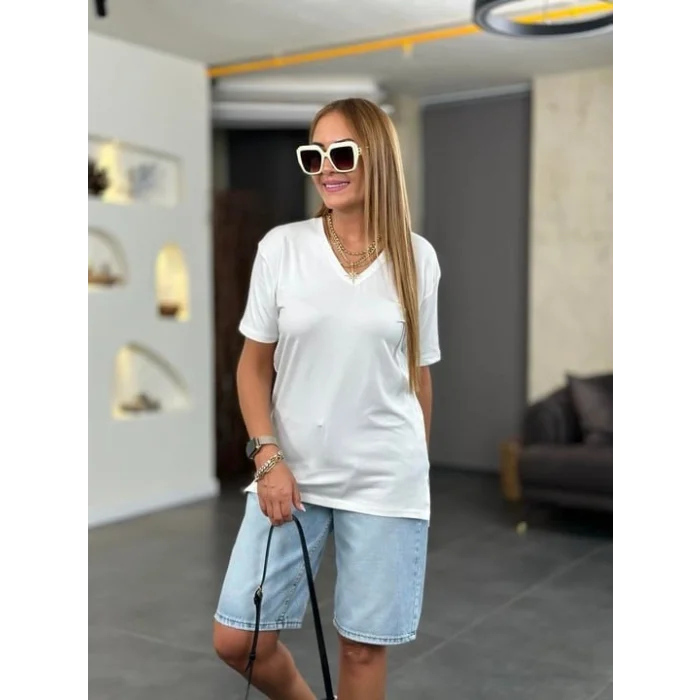 Kadın Kısa Kollu V Yaka Bluz