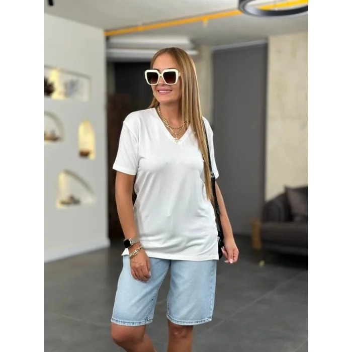 Kadın Kısa Kollu V Yaka Bluz