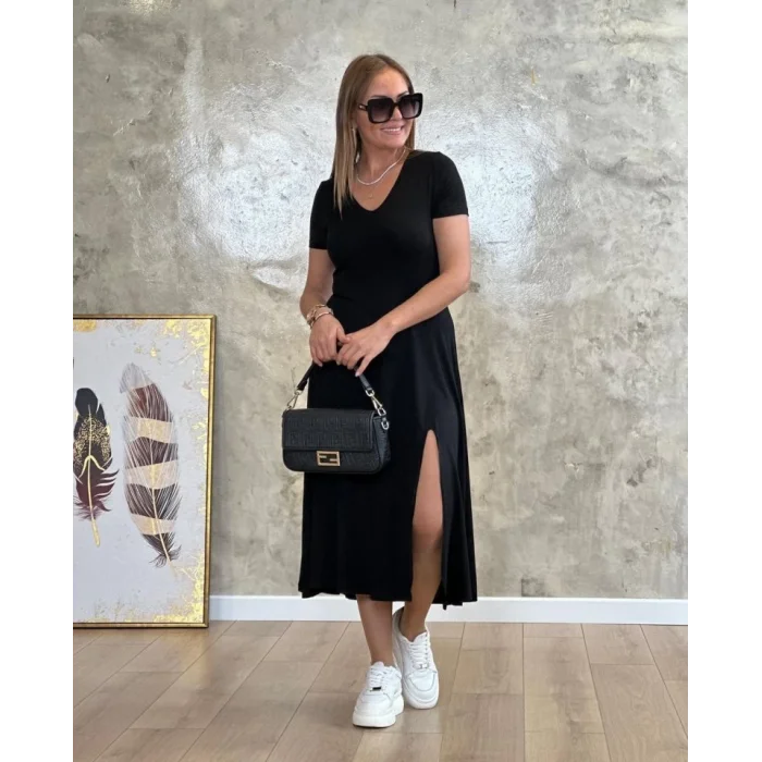 Kadın Kısa Kollu V Yaka Maxi Boy Elbise 124 Cm